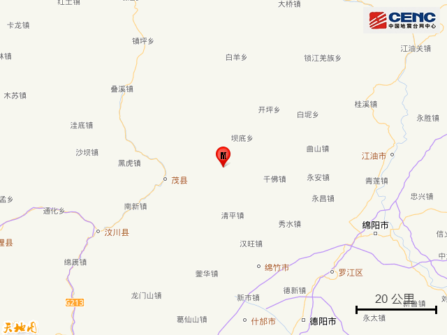 四川阿坝州茂县发生3.2级地震，震源深度18公里