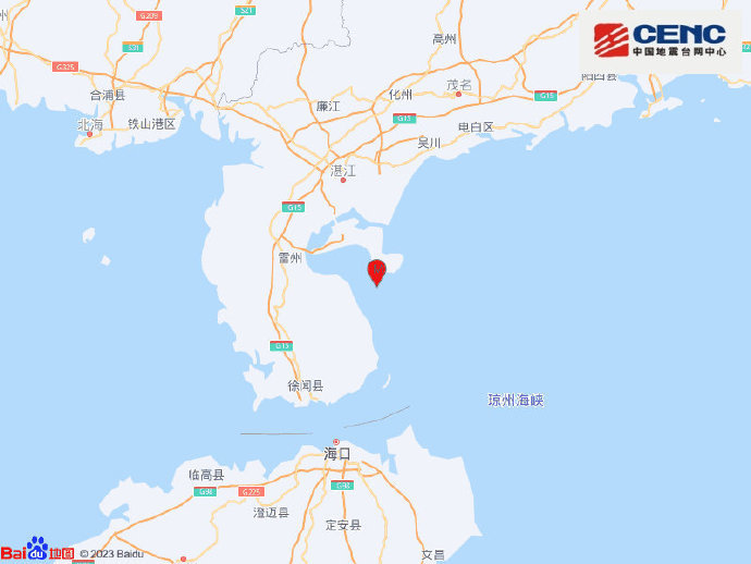 广东湛江市麻章区海域发生3.1级地震，震源深度16千米