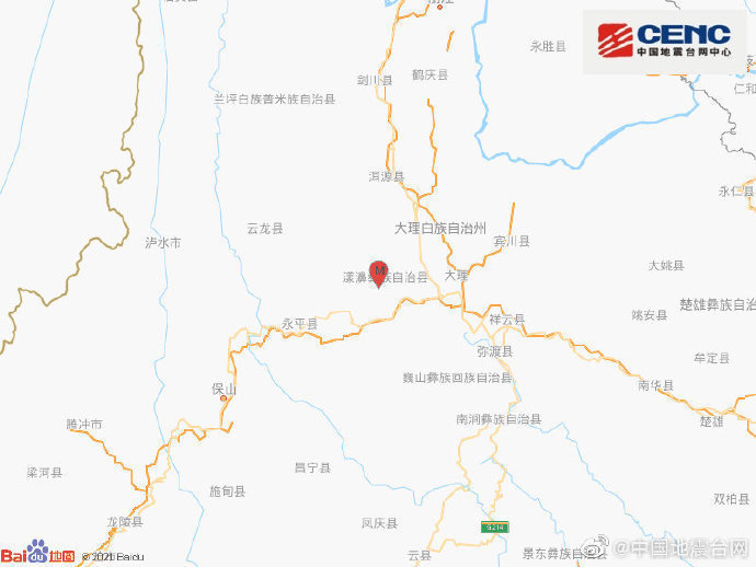 大理漾濞县晚间先后发生3.2、3.0、4.2级地震