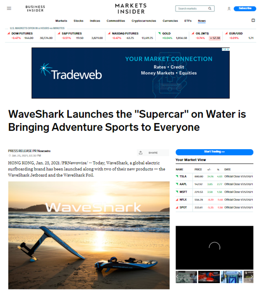 WaveShark革命性水上运动新品上市 引全球媒体关注报道