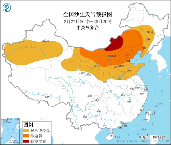 沙尘暴黄色预警 京津冀等15省区市将有沙尘天气