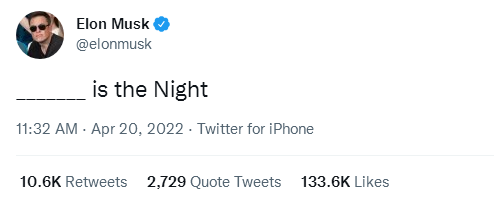 “只是今晚”？马斯克在推特上发布了另一个谜语，这次是填空题