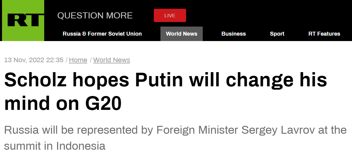朔尔茨被曝曾这样谈“普京缺席G20峰会”：他要是能去巴厘岛就好了