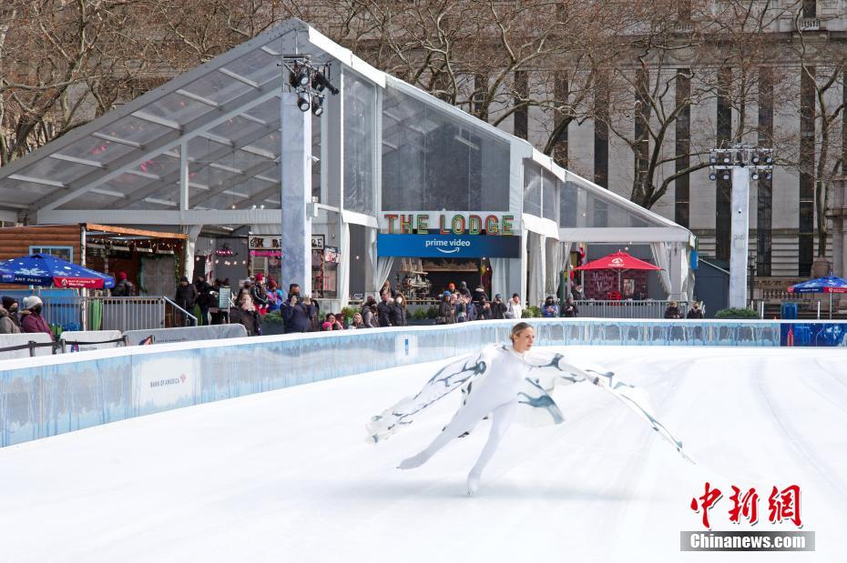 纽约民众布莱恩公园内享冰上乐趣