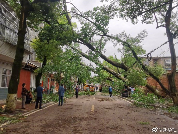 湖南岳阳局地出现12级大风，部分地区受灾，受灾地区干部群众正全力抢险救灾