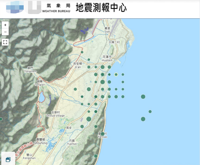台湾花莲一天42震 官方发图显示 地震位置呈 神秘棋盘格 分布