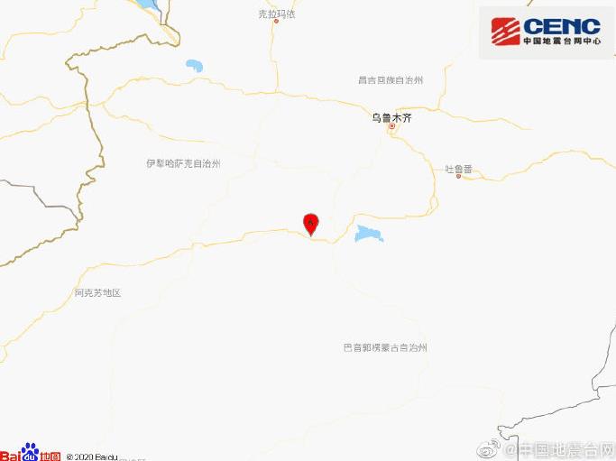 新疆巴音郭楞州库尔勒市发生3.9级地震 震源深度14千米