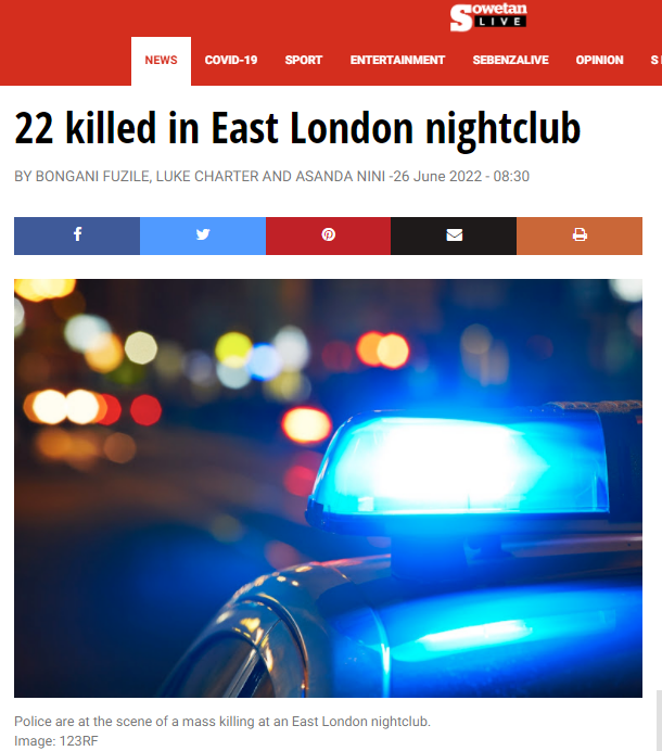 “可怕场景”！南非媒体：南非一夜总会内22人死亡
