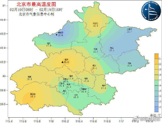 北京昌平：今天中午前后昌平气象站20.8℃，霞云岭气象站20.3℃，突破2月中旬历史同期极值
