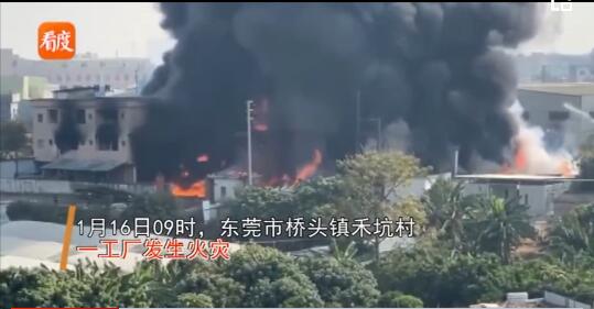 突发！广东东莞一工厂突发大火 大量塑胶制品烧成灰烬