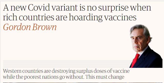 英国前首相斥疫苗分配不平等：当发达国家霸占疫苗，新变异出现就不意外了
