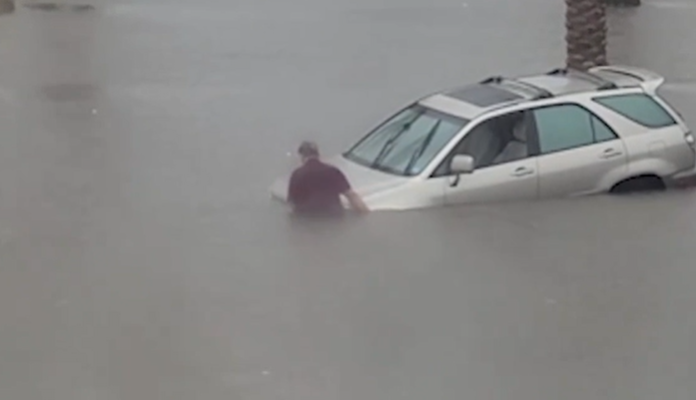热带风暴“希拉里”袭击美国加州 民众被迫爬树弃车躲避山洪