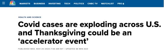 美医学专家怒批  上百万美国人不顾疫情在感恩节前夕出游