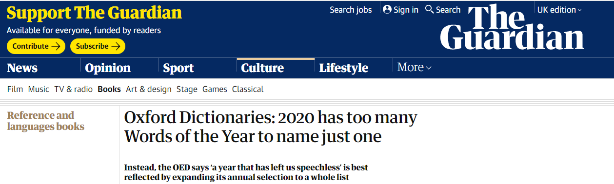 由于2020年“前所未有”，牛津词典挑不出年度代表词，干脆整了个“年度词汇表”…